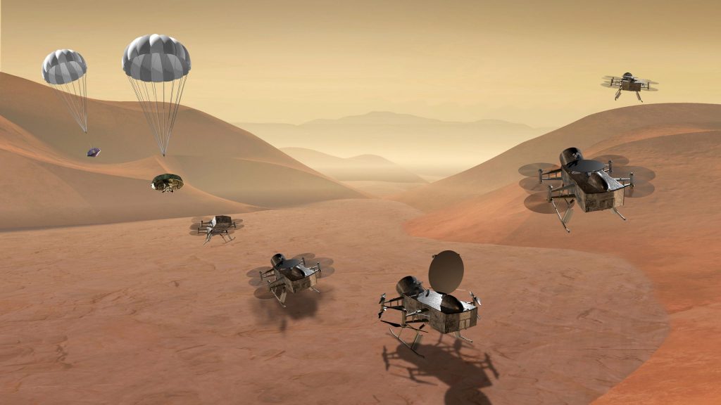 ناسا در جستجوی حیات در قمر زحل Dragonfly Dual Quadcopter Lander scaled 1 1024x576 - ناسا در جستجوی حیات در قمر زحل