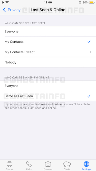 به زودی واتساپ به شما اجازه میدهد وضعیت آنلاین بودن خود را پنهان کنید WA LAST SEEN ONLINE 5B6D IOS - به زودی واتساپ به شما اجازه میدهد وضعیت آنلاین بودن خود را پنهان کنید